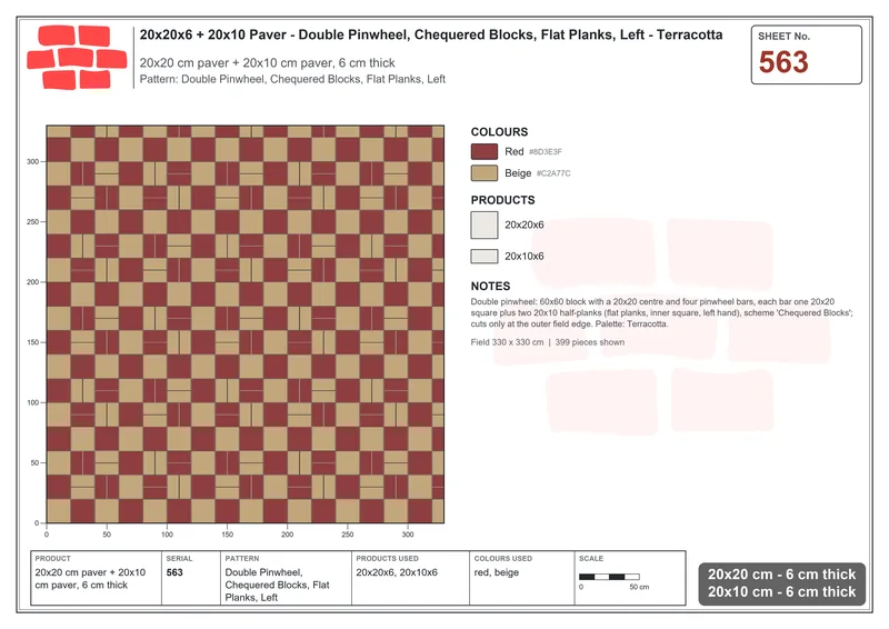 Interlock (Pasco) 20x20 cm · SQ22-563 · Double Pinwheel, Chequered Blocks, Flat Planks, Left · Laying plan Interlock (Pasco) 20x20 cm · SQ22-563 · Double Pinwheel, Chequered Blocks, Flat Planks, Left · Laying plan