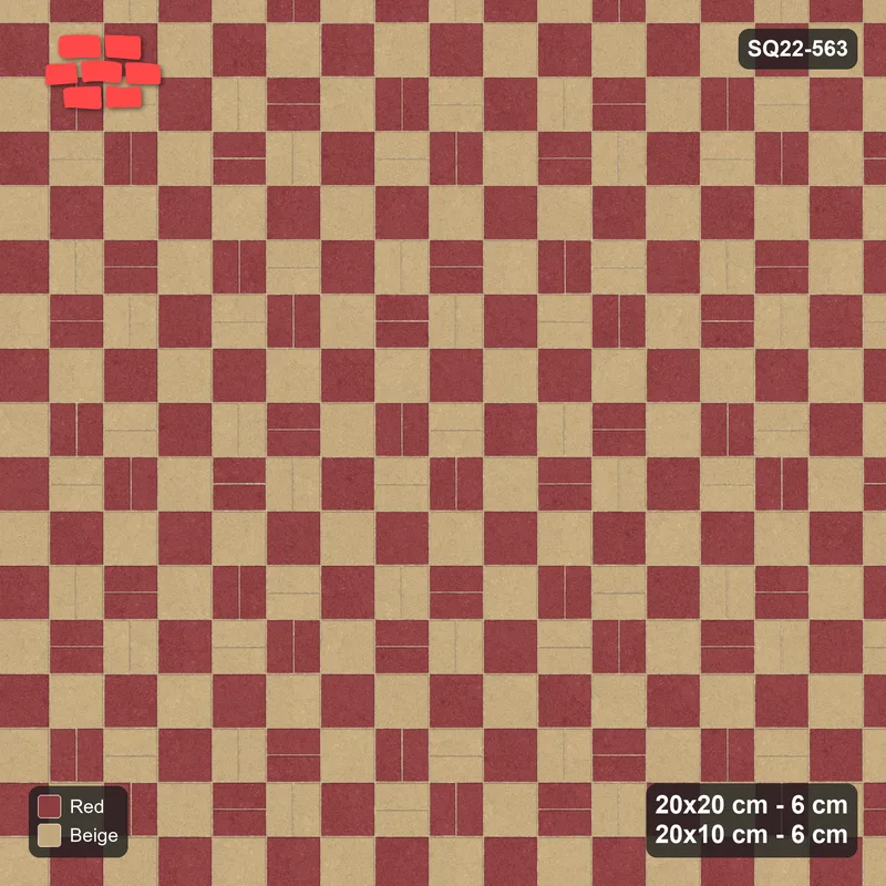 Interlock (Pasco) 20x20 cm · SQ22-563 · Double Pinwheel, Chequered Blocks, Flat Planks, Left · Top view