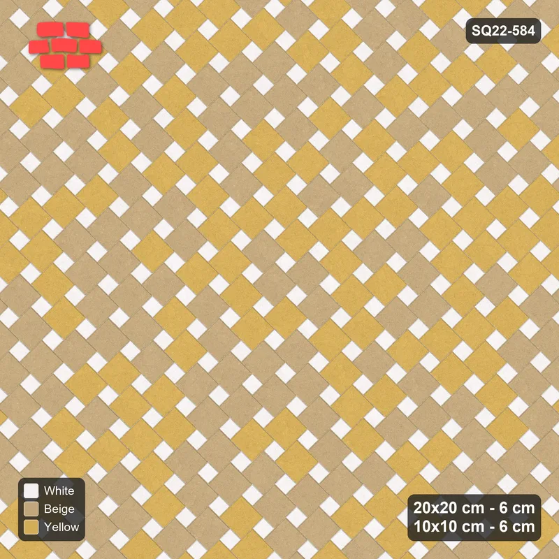 Interlock (Pasco) 20x20 cm · SQ22-584 · 45-Degree Offset Lattice in Kerb, Blend, Mirrored · Top view