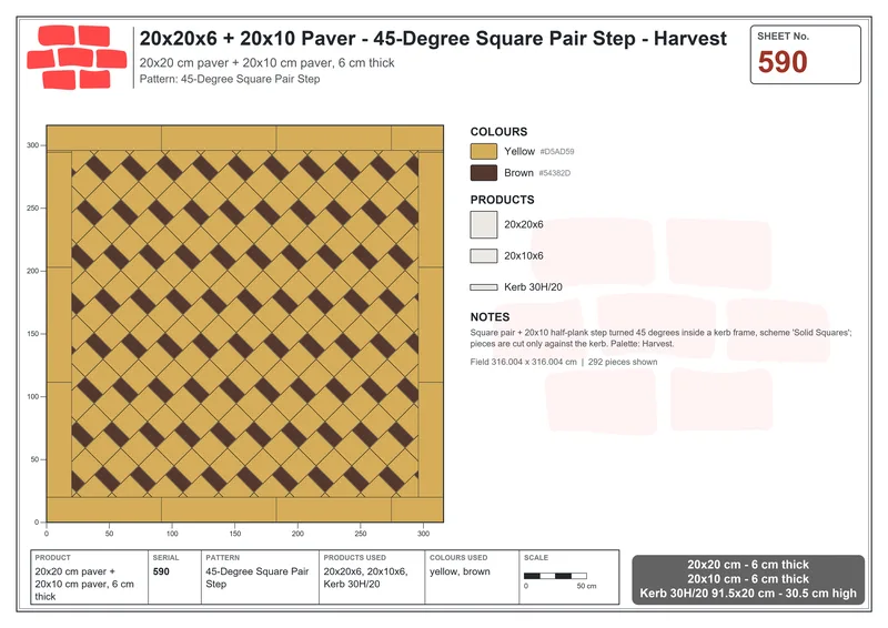 Interlock (Pasco) 20x20 cm · SQ22-590 · 45-Degree Square Pair Step · Laying plan Interlock (Pasco) 20x20 cm · SQ22-590 · 45-Degree Square Pair Step · Laying plan