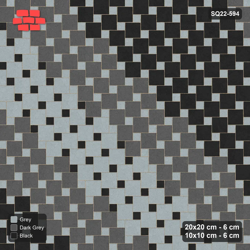Interlock (Pasco) 20x20 cm · SQ22-594 · Diagonal Bands Offset Lattice, Diagonal 3-Colour Bands · Top view