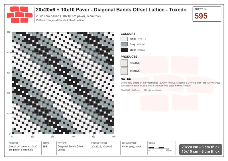 Interlock (Pasco) 20x20 cm · SQ22-595 · Diagonal Bands Offset Lattice · Laying plan Interlock (Pasco) 20x20 cm · SQ22-595 · Diagonal Bands Offset Lattice · Laying plan