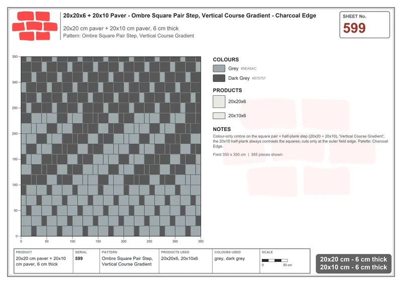 Interlock (Pasco) 20x20 cm · SQ22-599 · Ombre Square Pair Step, Vertical Course Gradient · Laying plan Interlock (Pasco) 20x20 cm · SQ22-599 · Ombre Square Pair Step, Vertical Course Gradient · Laying plan