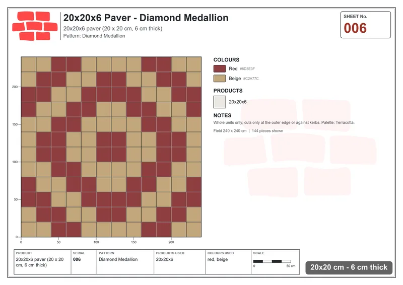 Interlock (Pasco) 20x20 cm · SQ22-6 · Diamond Medallion · Laying plan