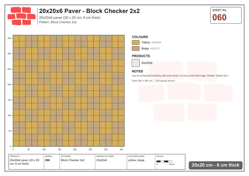 Interlock (Pasco) 20x20 cm · SQ22-60 · Block Checker 2x2 · Laying plan Interlock (Pasco) 20x20 cm · SQ22-60 · Block Checker 2x2 · Laying plan