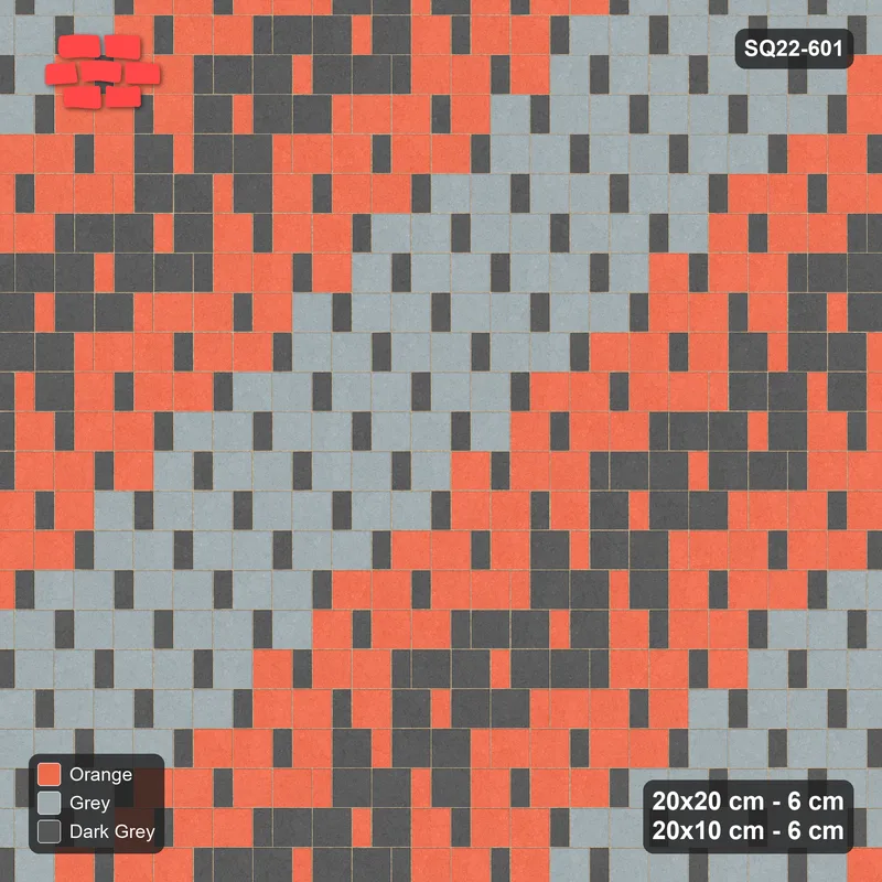 Interlock (Pasco) 20x20 cm · SQ22-601 · Diagonal Bands Square Pair Step, Diagonal 3-Colour Bands · Top view