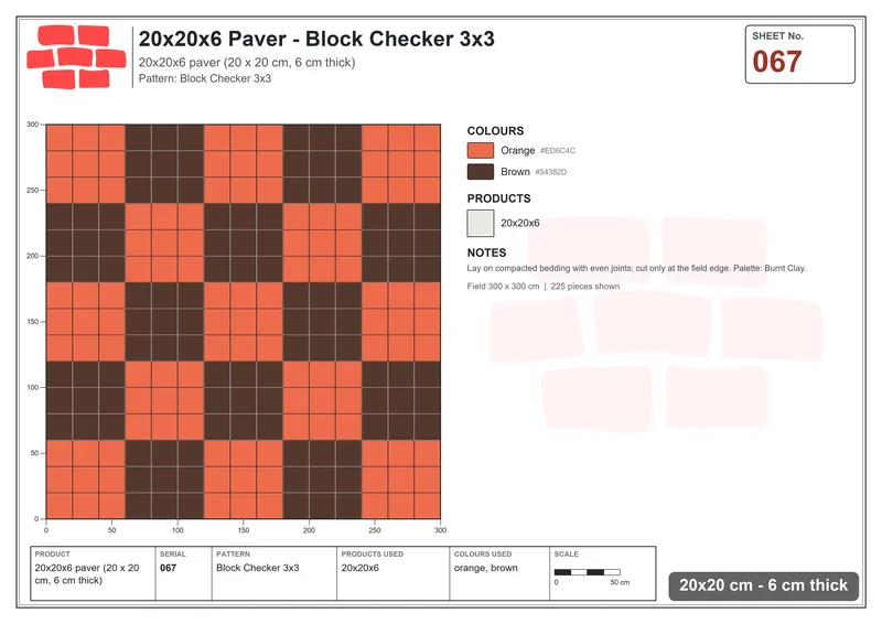 Interlock (Pasco) 20x20 cm · SQ22-67 · Block Checker 3x3 · Laying plan Interlock (Pasco) 20x20 cm · SQ22-67 · Block Checker 3x3 · Laying plan