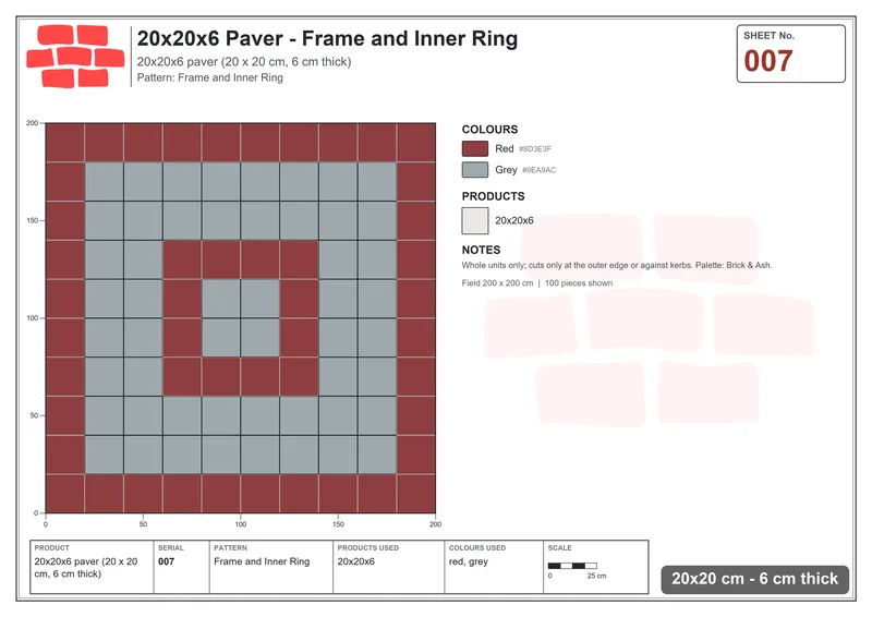 Interlock (Pasco) 20x20 cm · SQ22-7 · Frame and Inner Ring · Laying plan Interlock (Pasco) 20x20 cm · SQ22-7 · Frame and Inner Ring · Laying plan