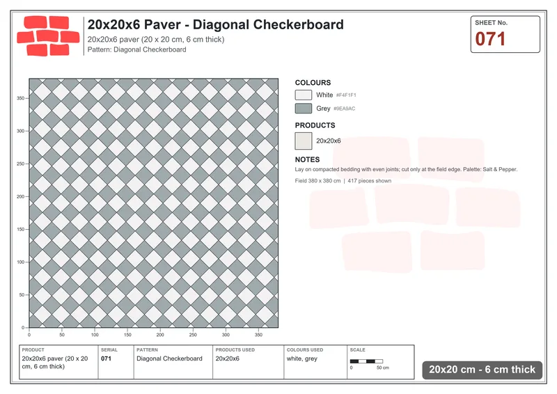 Interlock (Pasco) 20x20 cm · SQ22-71 · Diagonal Checkerboard · Laying plan Interlock (Pasco) 20x20 cm · SQ22-71 · Diagonal Checkerboard · Laying plan