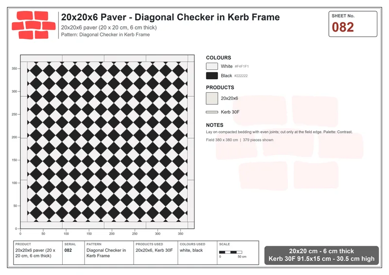 Interlock (Pasco) 20x20 cm · SQ22-82 · Diagonal Checker in Kerb Frame · Laying plan Interlock (Pasco) 20x20 cm · SQ22-82 · Diagonal Checker in Kerb Frame · Laying plan