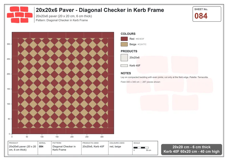 Interlock (Pasco) 20x20 cm · SQ22-84 · Diagonal Checker in Kerb Frame · Laying plan Interlock (Pasco) 20x20 cm · SQ22-84 · Diagonal Checker in Kerb Frame · Laying plan