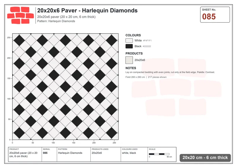 Interlock (Pasco) 20x20 cm · SQ22-85 · Harlequin Diamonds · Laying plan Interlock (Pasco) 20x20 cm · SQ22-85 · Harlequin Diamonds · Laying plan