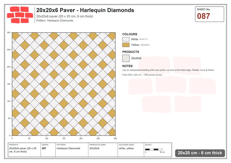 Interlock (Pasco) 20x20 cm · SQ22-87 · Harlequin Diamonds · Laying plan Interlock (Pasco) 20x20 cm · SQ22-87 · Harlequin Diamonds · Laying plan
