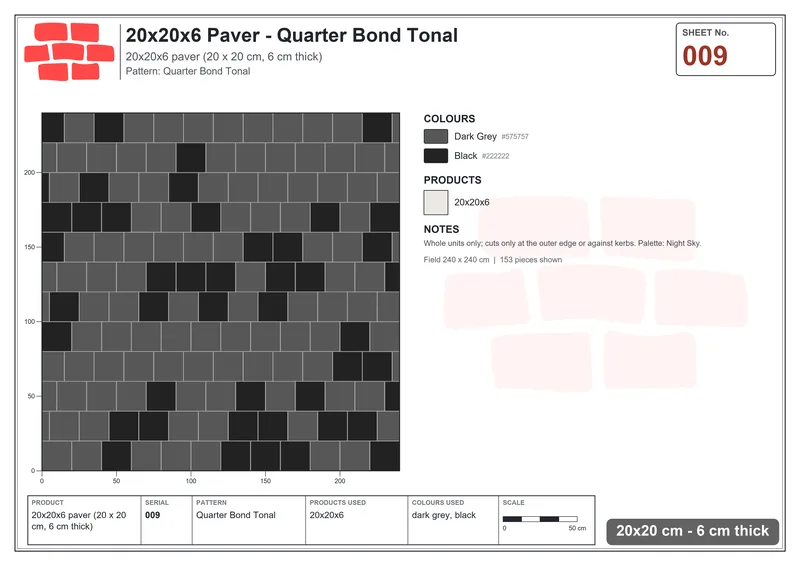 Interlock (Pasco) 20x20 cm · SQ22-9 · Quarter Bond Tonal · Laying plan Interlock (Pasco) 20x20 cm · SQ22-9 · Quarter Bond Tonal · Laying plan