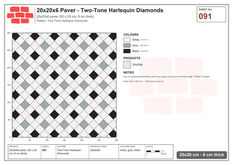 Interlock (Pasco) 20x20 cm · SQ22-91 · Two-Tone Harlequin Diamonds · Laying plan Interlock (Pasco) 20x20 cm · SQ22-91 · Two-Tone Harlequin Diamonds · Laying plan