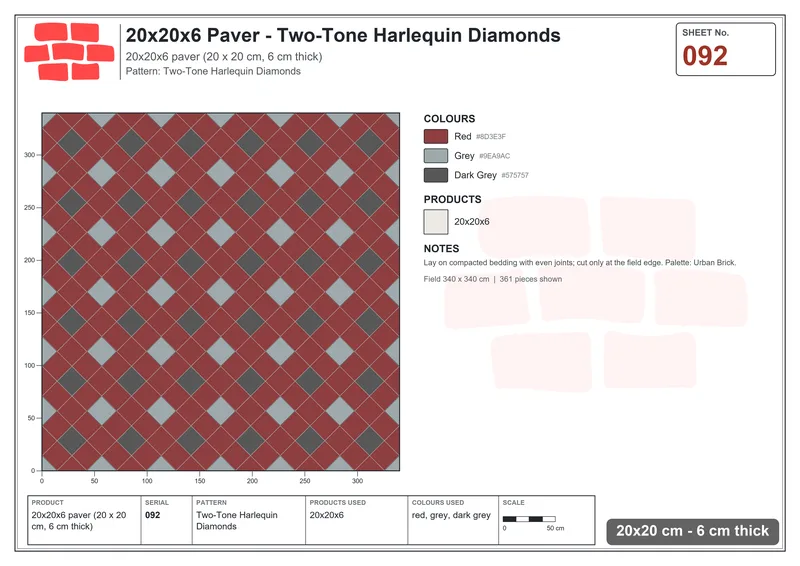 Interlock (Pasco) 20x20 cm · SQ22-92 · Two-Tone Harlequin Diamonds · Laying plan Interlock (Pasco) 20x20 cm · SQ22-92 · Two-Tone Harlequin Diamonds · Laying plan