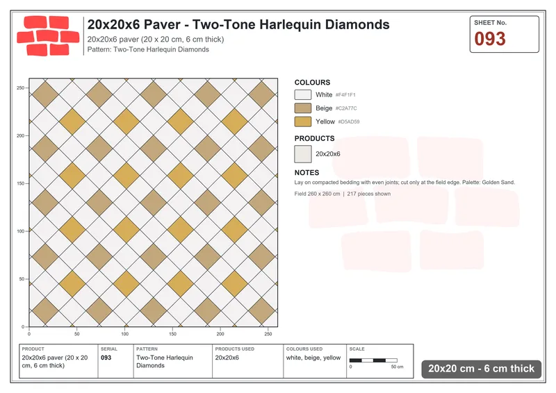 Interlock (Pasco) 20x20 cm · SQ22-93 · Two-Tone Harlequin Diamonds · Laying plan Interlock (Pasco) 20x20 cm · SQ22-93 · Two-Tone Harlequin Diamonds · Laying plan