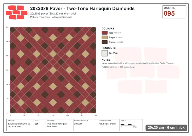 Interlock (Pasco) 20x20 cm · SQ22-95 · Two-Tone Harlequin Diamonds · Laying plan Interlock (Pasco) 20x20 cm · SQ22-95 · Two-Tone Harlequin Diamonds · Laying plan