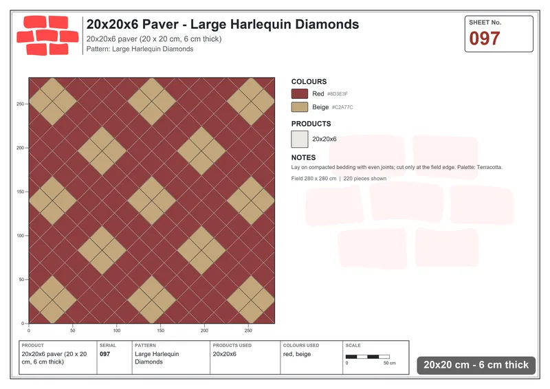 Interlock (Pasco) 20x20 cm · SQ22-97 · Large Harlequin Diamonds · Laying plan Interlock (Pasco) 20x20 cm · SQ22-97 · Large Harlequin Diamonds · Laying plan