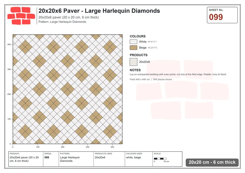 Interlock (Pasco) 20x20 cm · SQ22-99 · Large Harlequin Diamonds · Laying plan Interlock (Pasco) 20x20 cm · SQ22-99 · Large Harlequin Diamonds · Laying plan