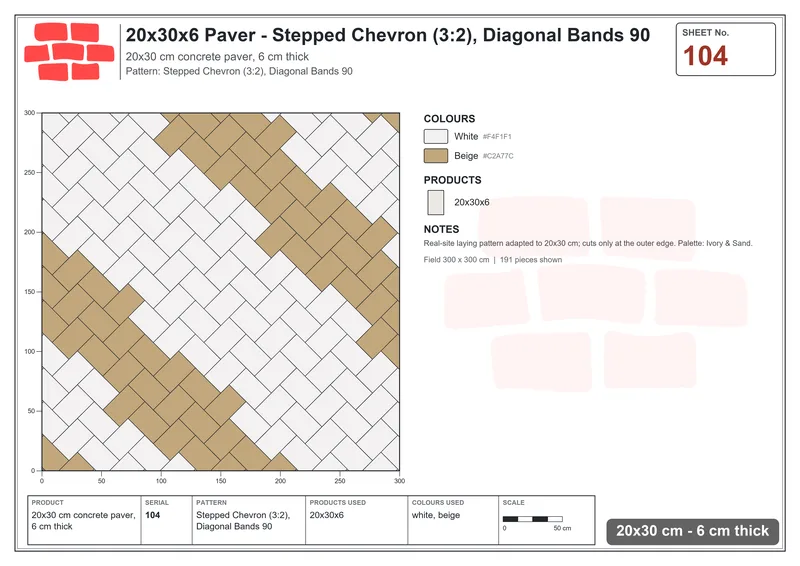 Interlock (Pasco) 20x30 cm · RC23-104 · Stepped Chevron (3:2), Diagonal Bands 90 · Laying plan Interlock (Pasco) 20x30 cm · RC23-104 · Stepped Chevron (3:2), Diagonal Bands 90 · Laying plan