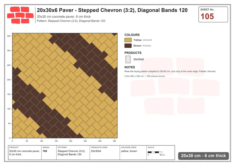 Interlock (Pasco) 20x30 cm · RC23-105 · Stepped Chevron (3:2), Diagonal Bands 120 · Laying plan Interlock (Pasco) 20x30 cm · RC23-105 · Stepped Chevron (3:2), Diagonal Bands 120 · Laying plan