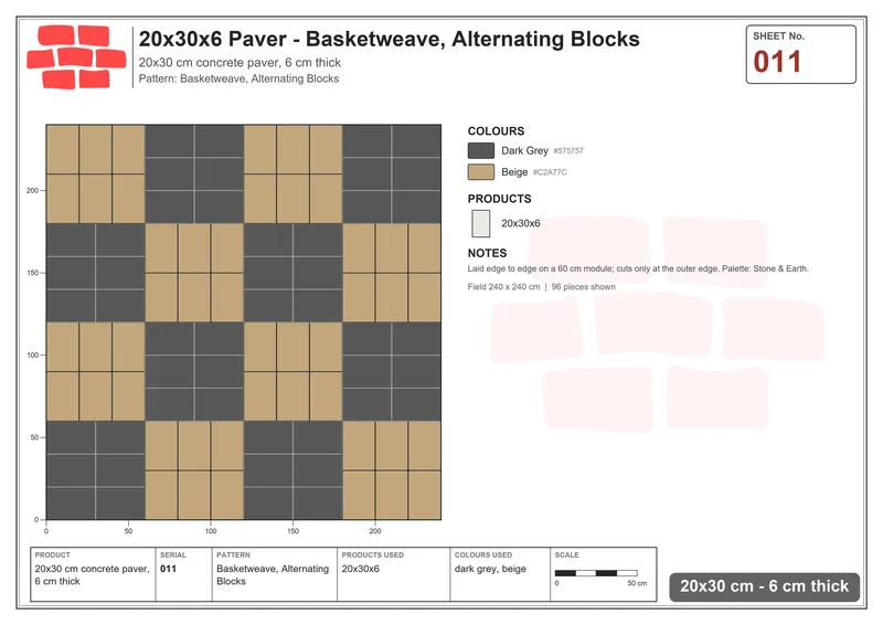 Interlock (Pasco) 20x30 cm · RC23-11 · Basketweave, Alternating Blocks · Laying plan Interlock (Pasco) 20x30 cm · RC23-11 · Basketweave, Alternating Blocks · Laying plan