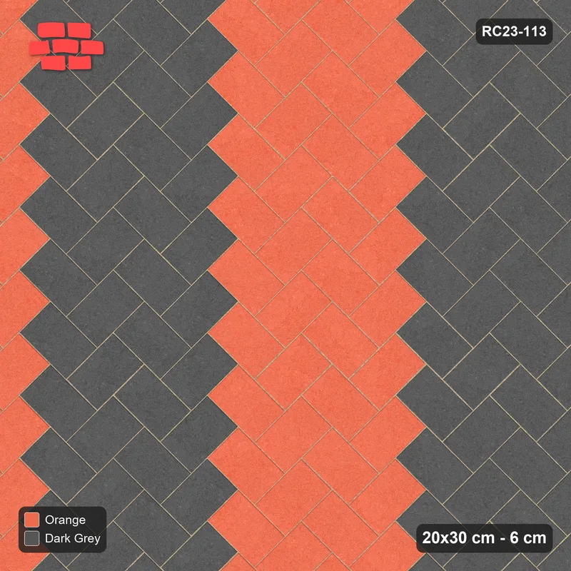 Interlock (Pasco) 20x30 cm · RC23-113 · Stepped Chevron (3:2), Chevron Stripes, 54F Kerb Frame · Top view