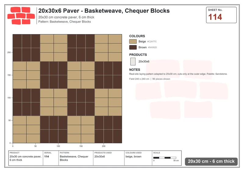 Interlock (Pasco) 20x30 cm · RC23-114 · Basketweave, Chequer Blocks · Laying plan Interlock (Pasco) 20x30 cm · RC23-114 · Basketweave, Chequer Blocks · Laying plan