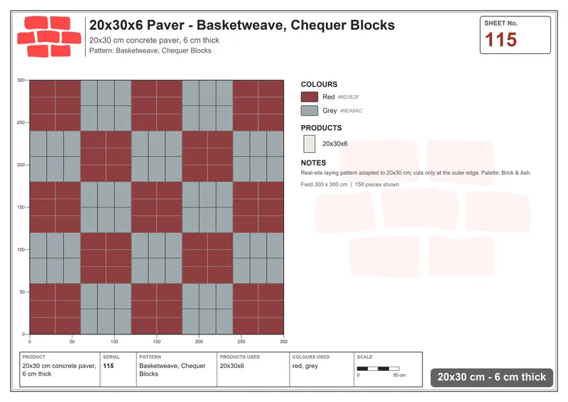 Interlock (Pasco) 20x30 cm · RC23-115 · Basketweave, Chequer Blocks · Laying plan Interlock (Pasco) 20x30 cm · RC23-115 · Basketweave, Chequer Blocks · Laying plan
