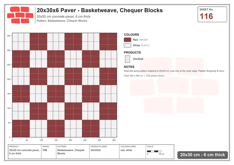 Interlock (Pasco) 20x30 cm · RC23-116 · Basketweave, Chequer Blocks · Laying plan Interlock (Pasco) 20x30 cm · RC23-116 · Basketweave, Chequer Blocks · Laying plan