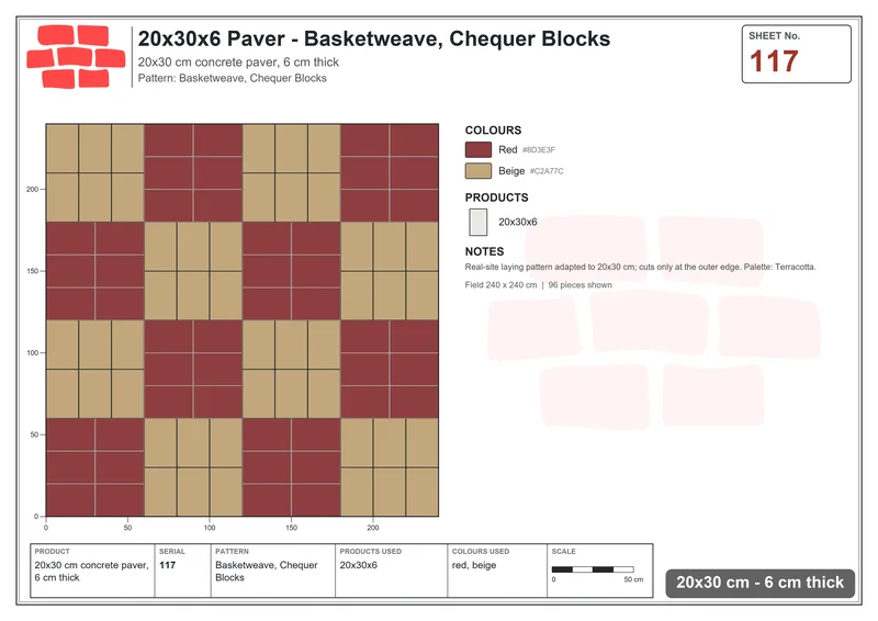 Interlock (Pasco) 20x30 cm · RC23-117 · Basketweave, Chequer Blocks · Laying plan Interlock (Pasco) 20x30 cm · RC23-117 · Basketweave, Chequer Blocks · Laying plan