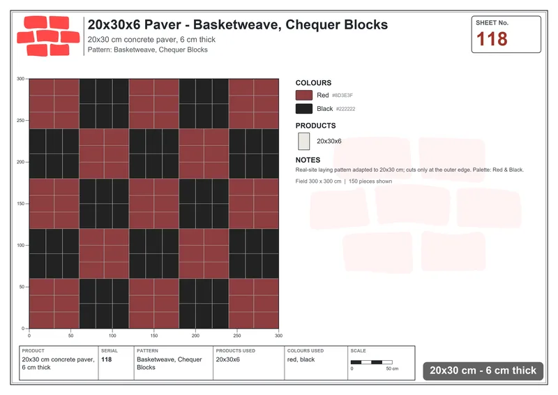 Interlock (Pasco) 20x30 cm · RC23-118 · Basketweave, Chequer Blocks · Laying plan Interlock (Pasco) 20x30 cm · RC23-118 · Basketweave, Chequer Blocks · Laying plan