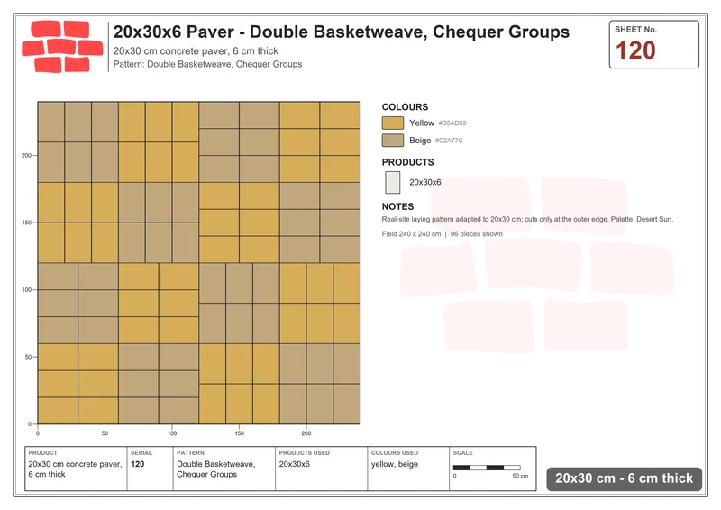 Interlock (Pasco) 20x30 cm · RC23-120 · Double Basketweave, Chequer Groups · Laying plan Interlock (Pasco) 20x30 cm · RC23-120 · Double Basketweave, Chequer Groups · Laying plan