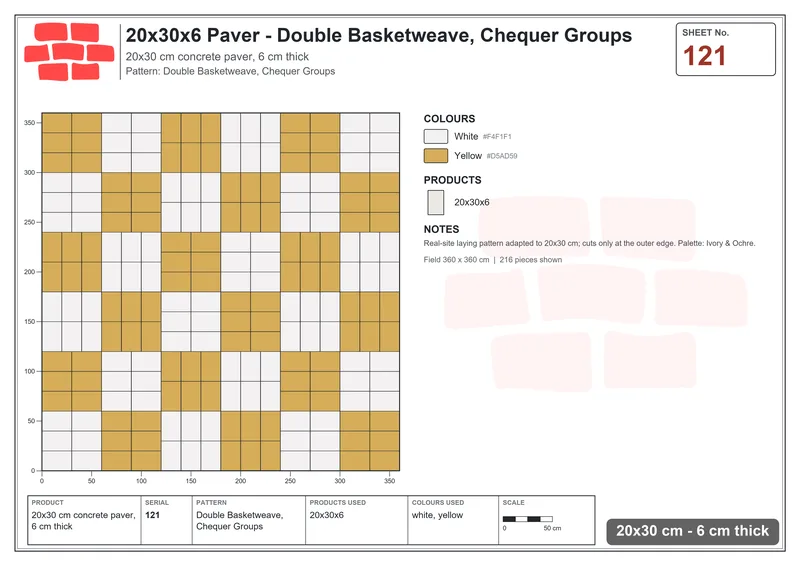 Interlock (Pasco) 20x30 cm · RC23-121 · Double Basketweave, Chequer Groups · Laying plan Interlock (Pasco) 20x30 cm · RC23-121 · Double Basketweave, Chequer Groups · Laying plan