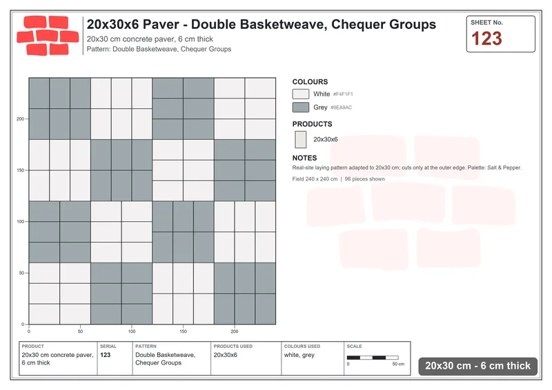 Interlock (Pasco) 20x30 cm · RC23-123 · Double Basketweave, Chequer Groups · Laying plan Interlock (Pasco) 20x30 cm · RC23-123 · Double Basketweave, Chequer Groups · Laying plan