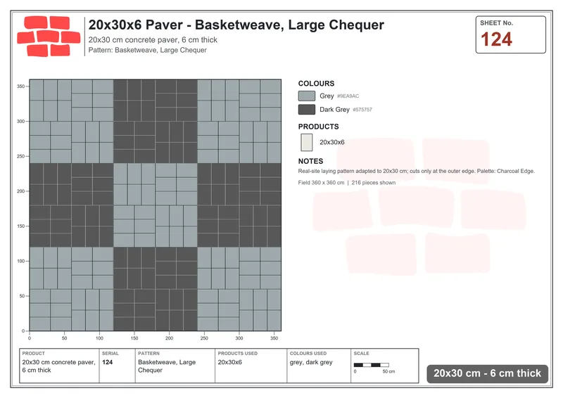 Interlock (Pasco) 20x30 cm · RC23-124 · Basketweave, Large Chequer · Laying plan Interlock (Pasco) 20x30 cm · RC23-124 · Basketweave, Large Chequer · Laying plan