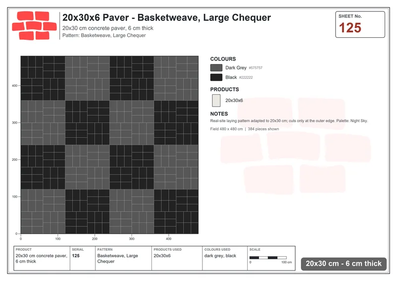 Interlock (Pasco) 20x30 cm · RC23-125 · Basketweave, Large Chequer · Laying plan Interlock (Pasco) 20x30 cm · RC23-125 · Basketweave, Large Chequer · Laying plan