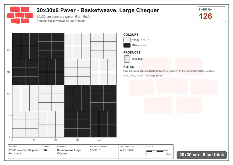 Interlock (Pasco) 20x30 cm · RC23-126 · Basketweave, Large Chequer · Laying plan Interlock (Pasco) 20x30 cm · RC23-126 · Basketweave, Large Chequer · Laying plan