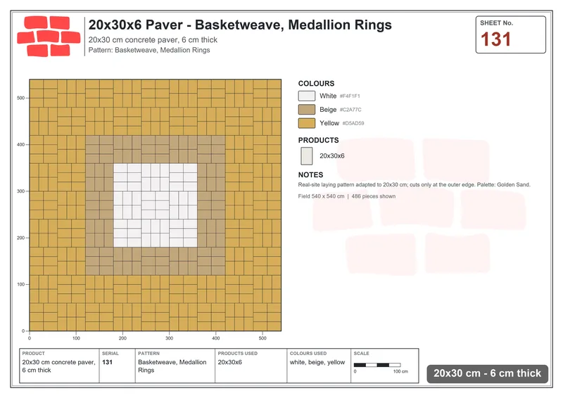 Interlock (Pasco) 20x30 cm · RC23-131 · Basketweave, Medallion Rings · Laying plan Interlock (Pasco) 20x30 cm · RC23-131 · Basketweave, Medallion Rings · Laying plan