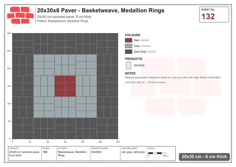 Interlock (Pasco) 20x30 cm · RC23-132 · Basketweave, Medallion Rings · Laying plan Interlock (Pasco) 20x30 cm · RC23-132 · Basketweave, Medallion Rings · Laying plan