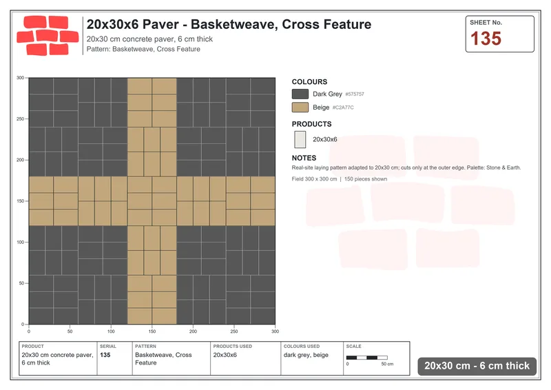 Interlock (Pasco) 20x30 cm · RC23-135 · Basketweave, Cross Feature · Laying plan Interlock (Pasco) 20x30 cm · RC23-135 · Basketweave, Cross Feature · Laying plan