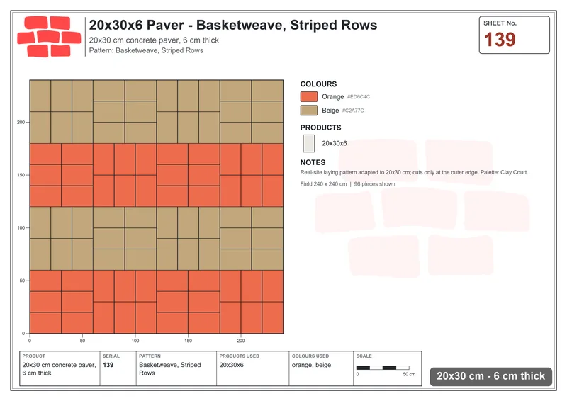 Interlock (Pasco) 20x30 cm · RC23-139 · Basketweave, Striped Rows · Laying plan Interlock (Pasco) 20x30 cm · RC23-139 · Basketweave, Striped Rows · Laying plan
