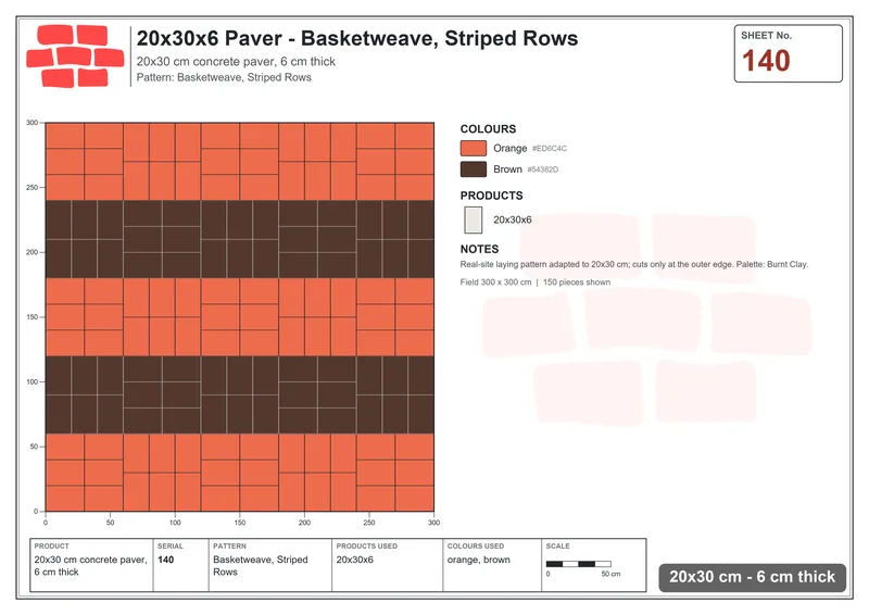 Interlock (Pasco) 20x30 cm · RC23-140 · Basketweave, Striped Rows · Laying plan Interlock (Pasco) 20x30 cm · RC23-140 · Basketweave, Striped Rows · Laying plan