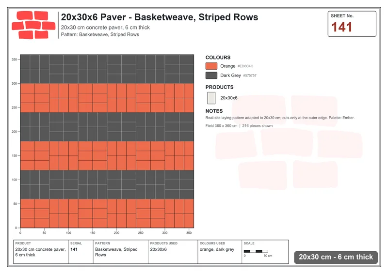 Interlock (Pasco) 20x30 cm · RC23-141 · Basketweave, Striped Rows · Laying plan Interlock (Pasco) 20x30 cm · RC23-141 · Basketweave, Striped Rows · Laying plan