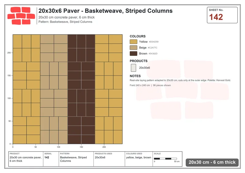 Interlock (Pasco) 20x30 cm · RC23-142 · Basketweave, Striped Columns · Laying plan Interlock (Pasco) 20x30 cm · RC23-142 · Basketweave, Striped Columns · Laying plan