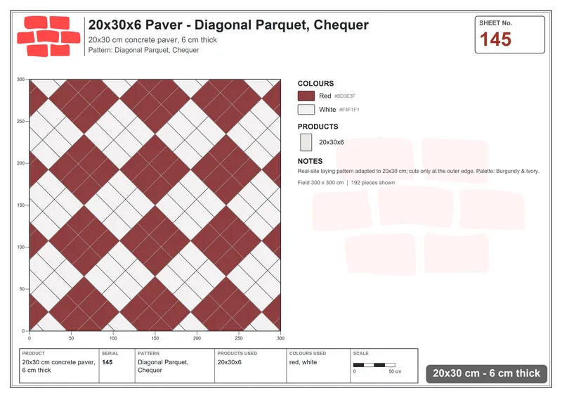 Interlock (Pasco) 20x30 cm · RC23-145 · Diagonal Parquet, Chequer · Laying plan Interlock (Pasco) 20x30 cm · RC23-145 · Diagonal Parquet, Chequer · Laying plan