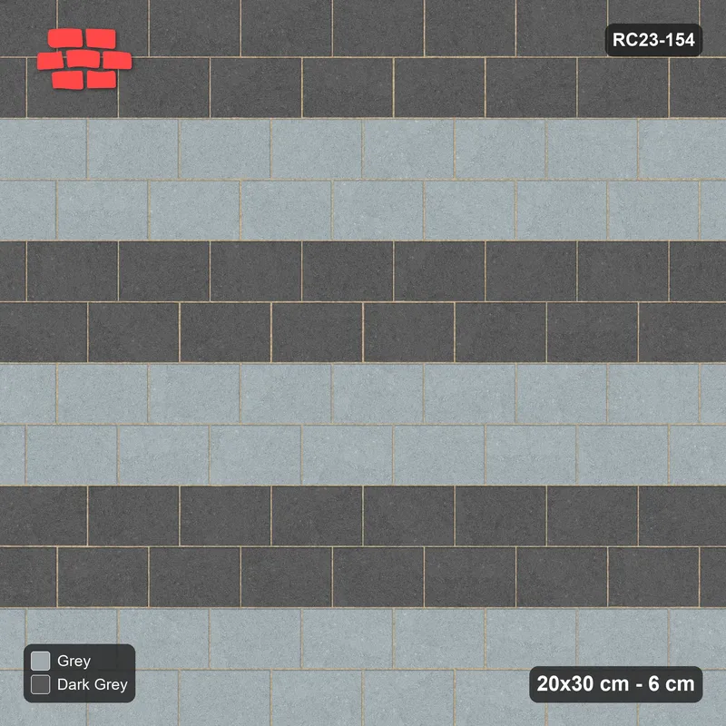 Interlock (Pasco) 20x30 cm · RC23-154 · Running Bond 1/3, Wide Course Stripes · Top view