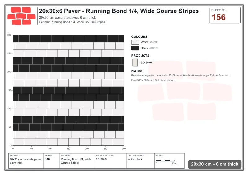 Interlock (Pasco) 20x30 cm · RC23-156 · Running Bond 1/4, Wide Course Stripes · Laying plan Interlock (Pasco) 20x30 cm · RC23-156 · Running Bond 1/4, Wide Course Stripes · Laying plan