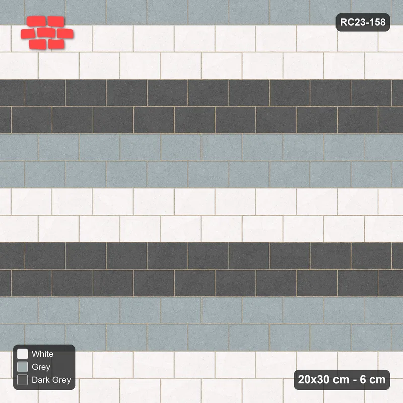 Interlock (Pasco) 20x30 cm · RC23-158 · Running Bond 1/3, Three-Tone Courses · Top view